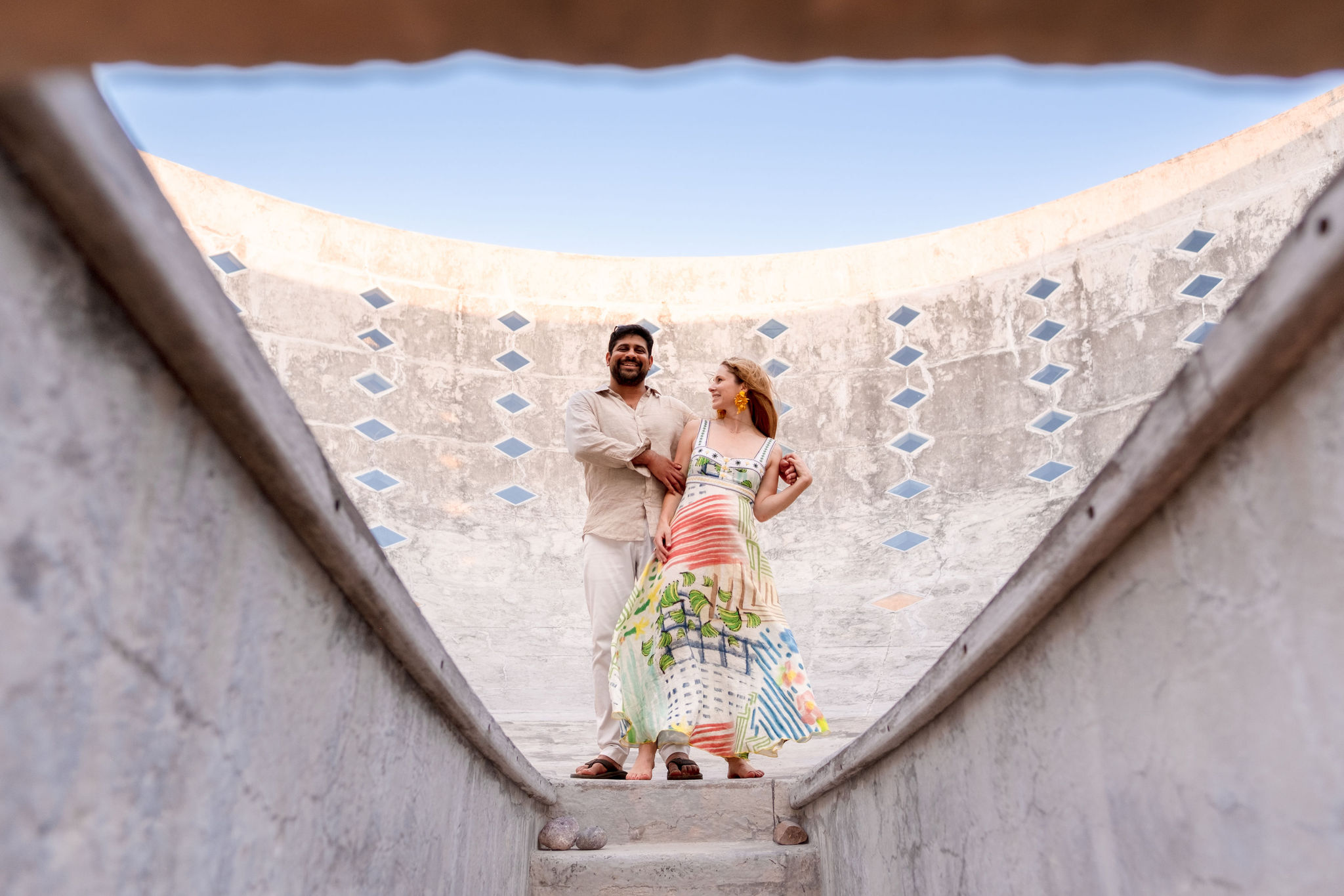 Zoe and Vik on colorful stairs